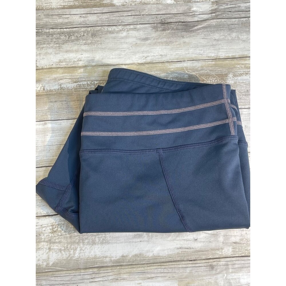 Athleta Womens Yoga Pants Size LT Moisture-Wicking‎ Fabric Navy Blue High-Waist,